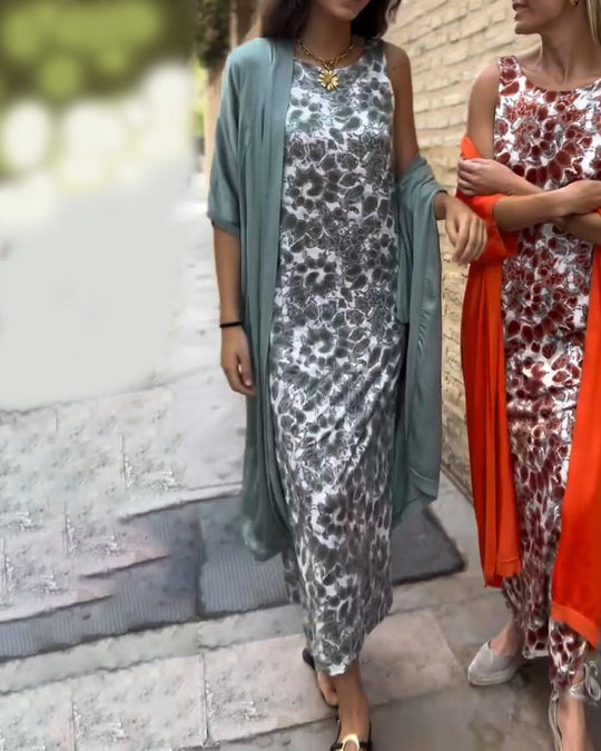 Dames Geprinte Mouwloze Jumpsuit met Ontspannen Gelaagde Overlay