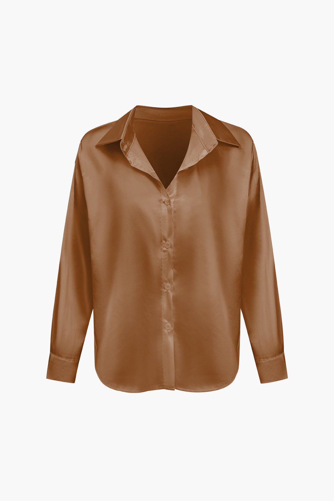 Lillian - Basis Effen Satijnen Dames Langsleeve Shirt