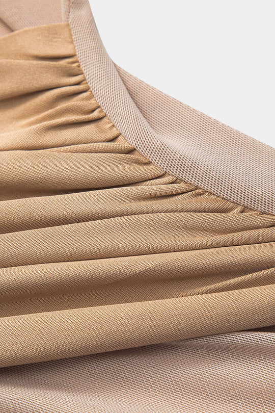 Gekruiste Mesh Doorzichtige V-Hals Lange Mouw Maxi Jurk