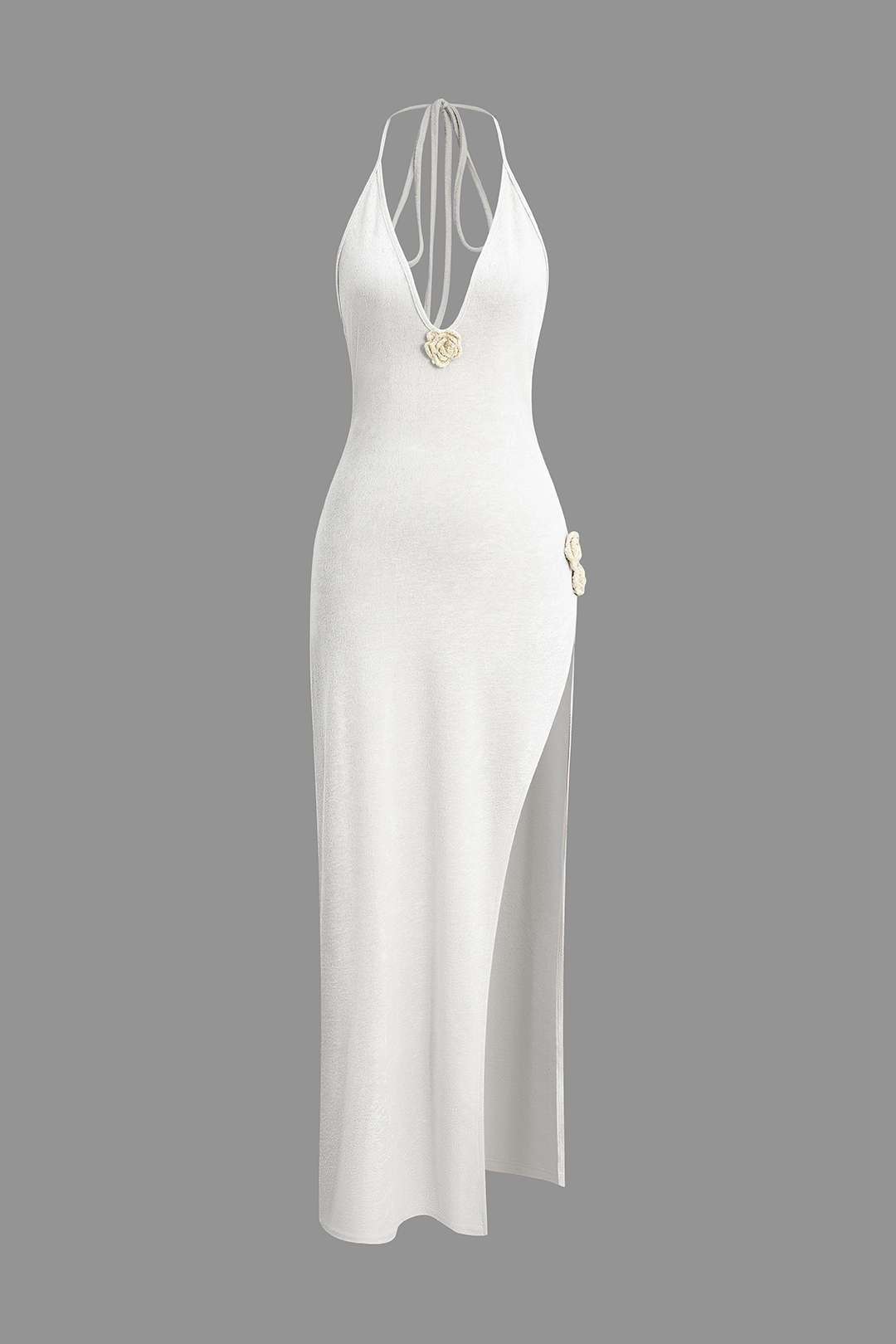 3D Bloem V-Hals Rugloos Split Maxi Jurk