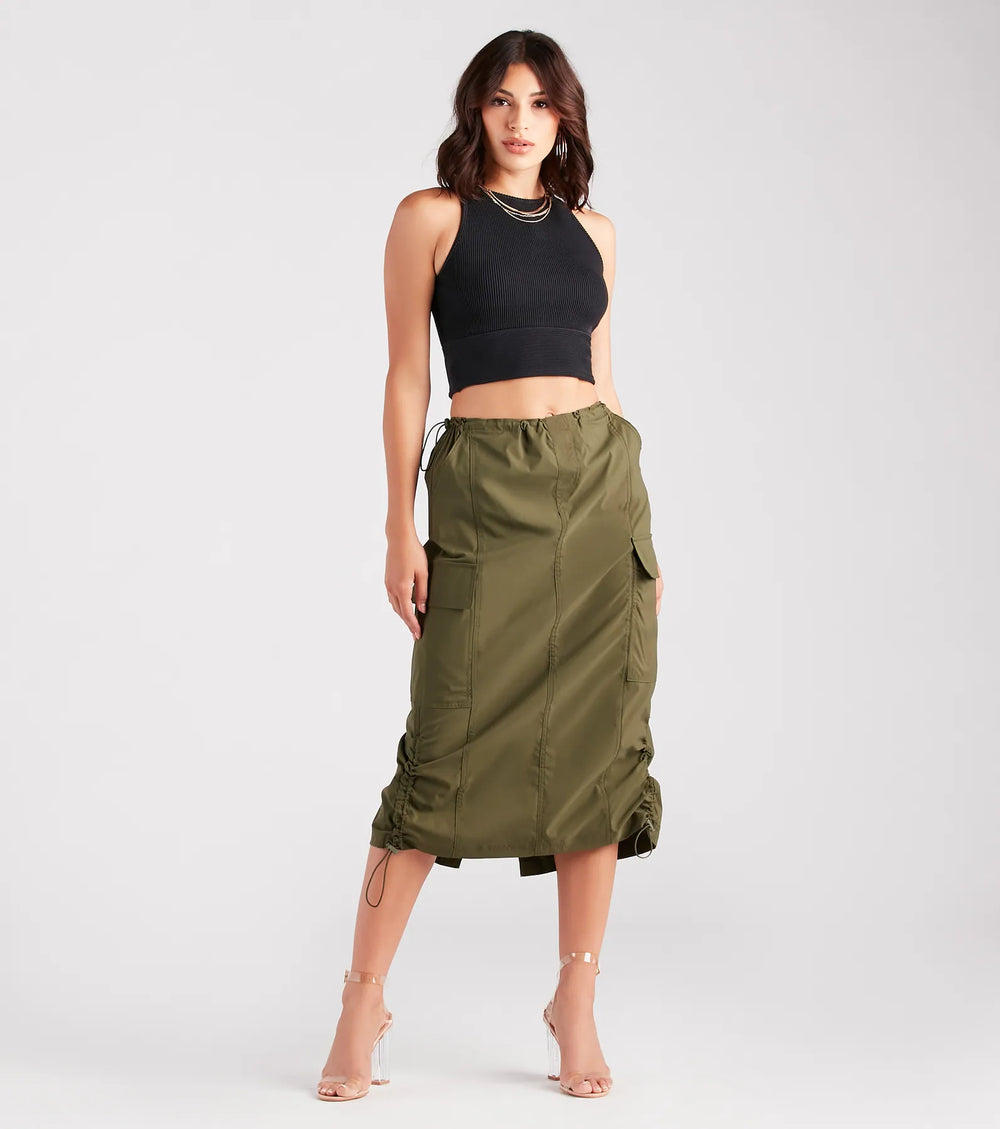 She is a Trendsetter Nylon Parachute Midi Skirt