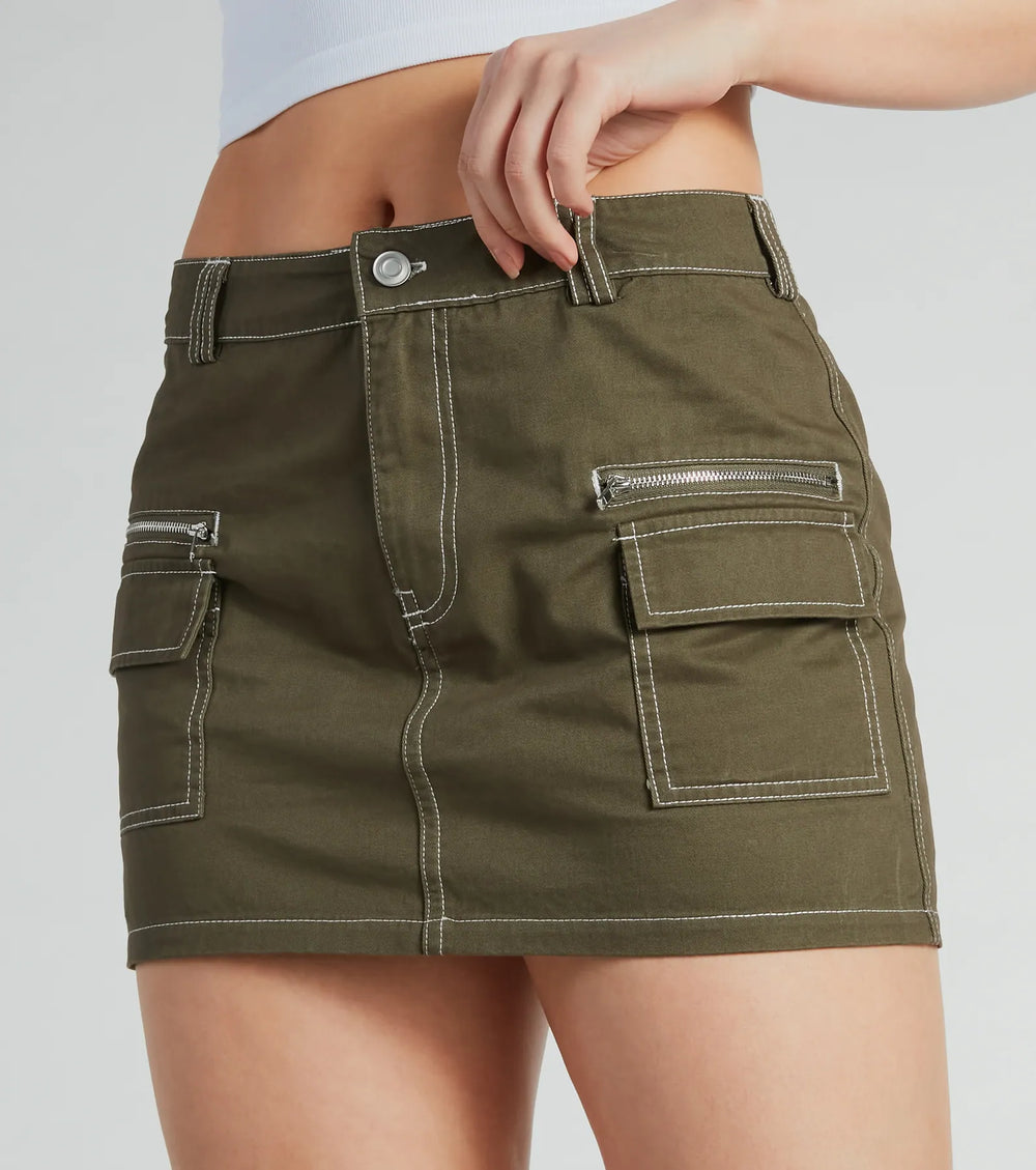 Trendsetting Confidence High Waist Cargo Mini Skirt