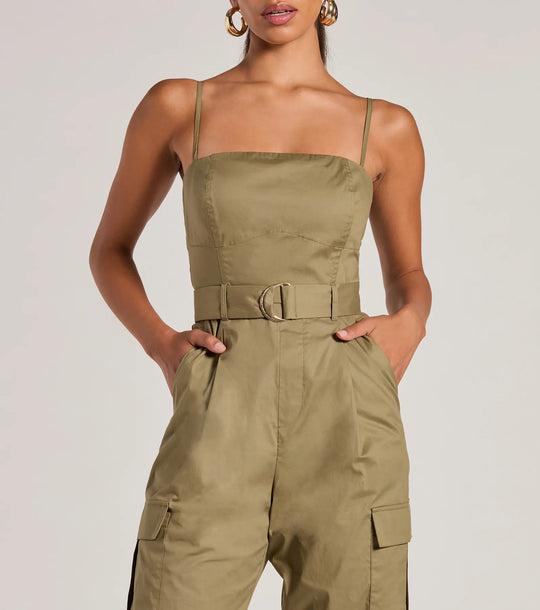 Social Outing Sleeveless Knotted Cargo Crop Jumpsuit