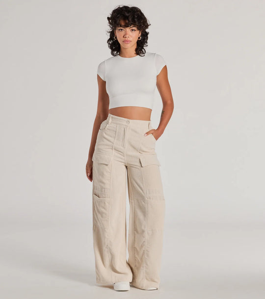 Essential High-Waist Corduroy Wide Cargo Pants
