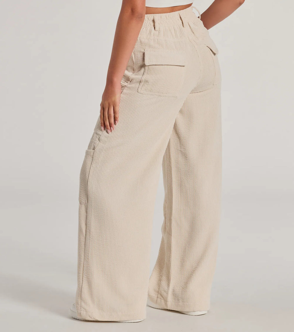 Essential High-Waist Corduroy Wide Cargo Pants
