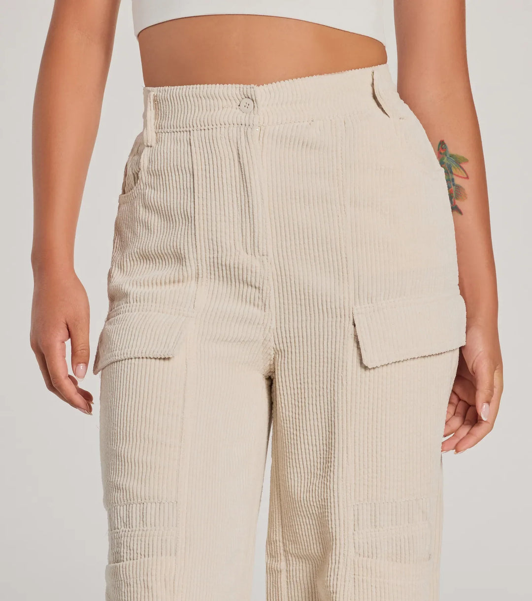 Essential High-Waist Corduroy Wide Cargo Pants