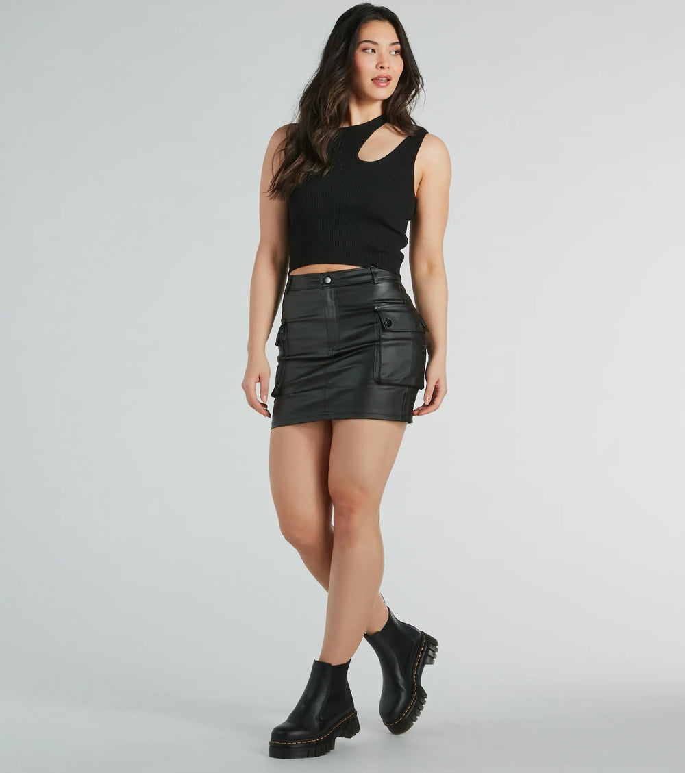 Walk The Edge Cargo Faux Leather Mini Skirt