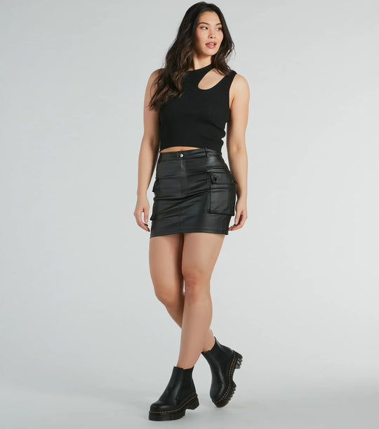 Walk The Edge Cargo Faux Leather Mini Skirt