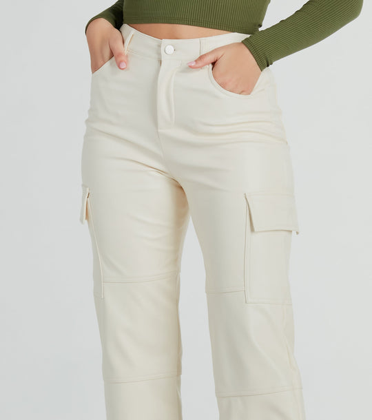 Strakke Rechte Faux Leren Cargo Broek