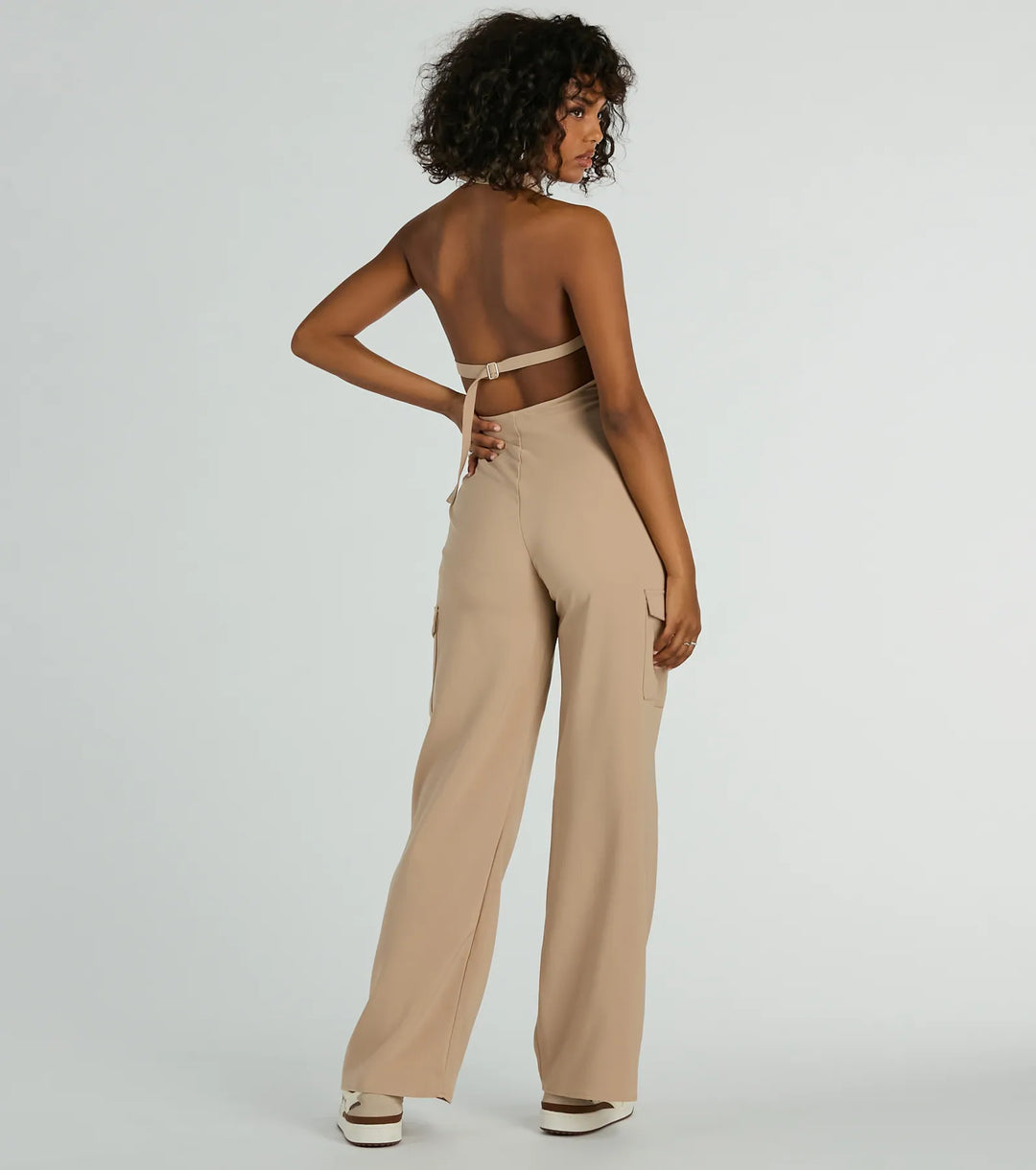 Schattig Reizend Halter Wijd-Pijpen Cargo Jumpsuit