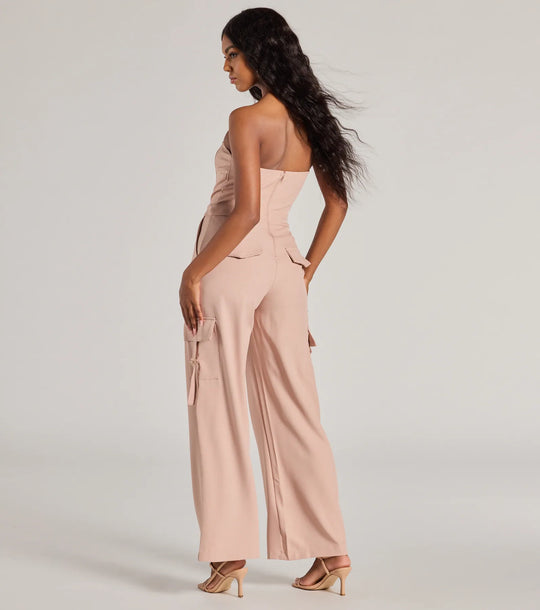 Casual and Chic Vibe Strapless Cargo Jumpsuit