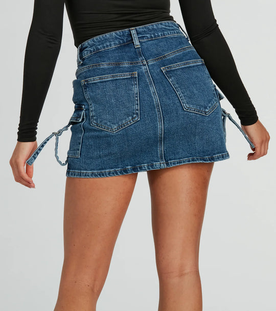 Coole en Zelfverzekerde Cargo Denim Mini Rok