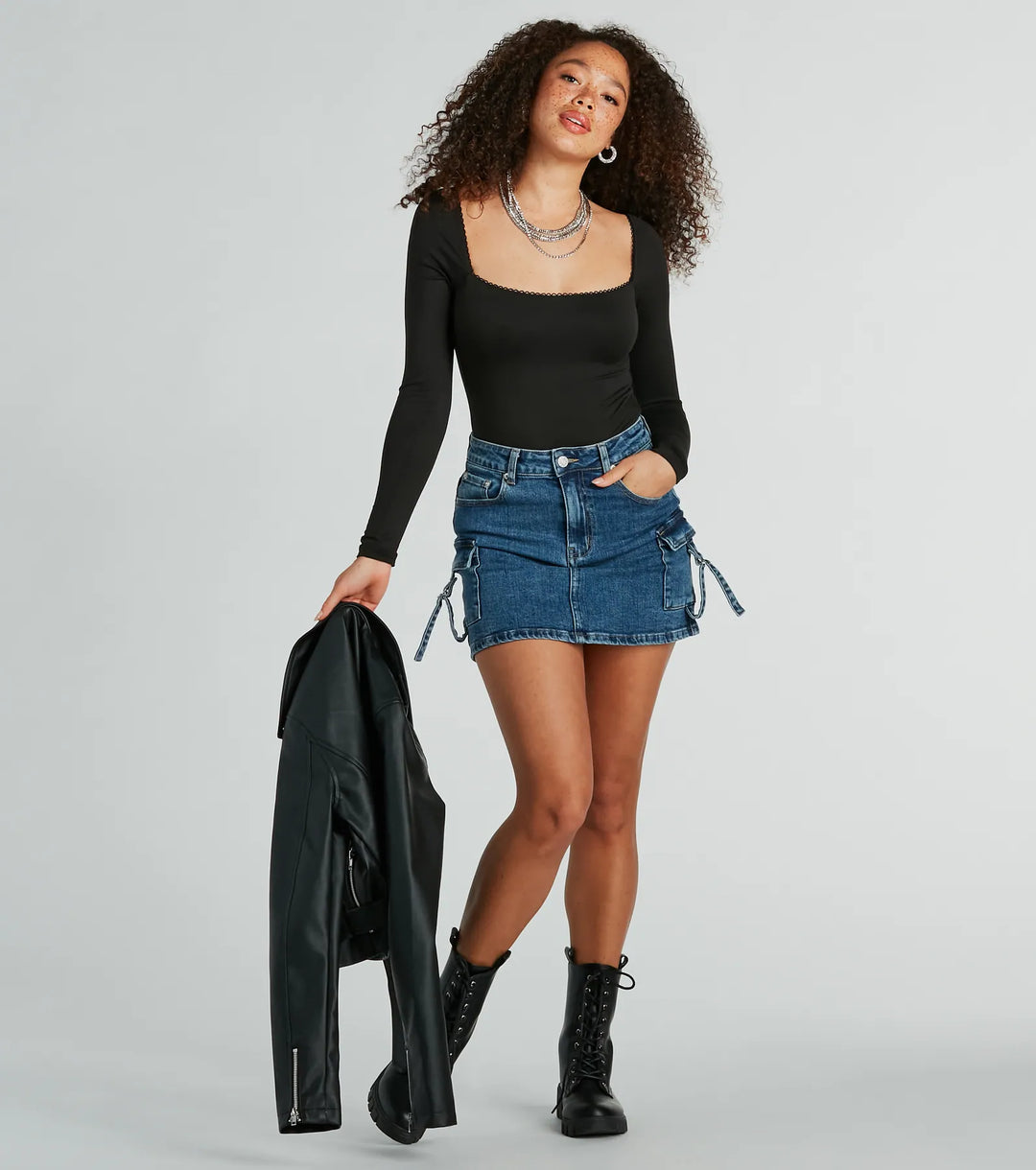 Coole en Zelfverzekerde Cargo Denim Mini Rok