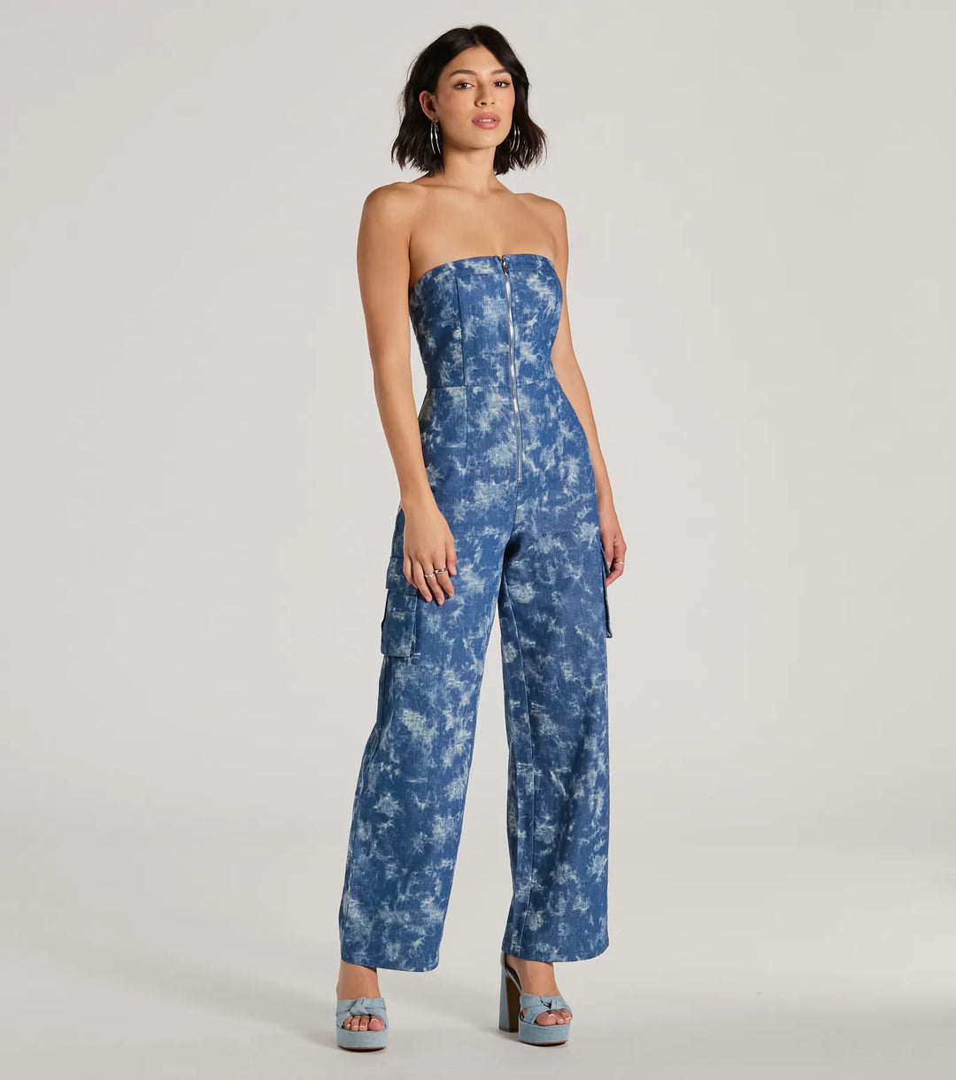 Goede Vibes Strapless Tie-Dye Wijde Pijpen Cargo Jumpsuit