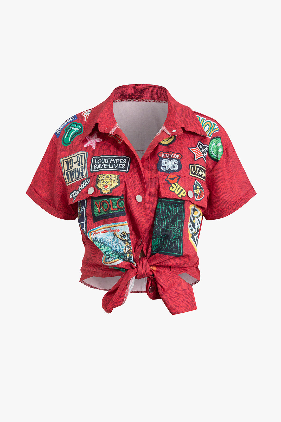 Yelena - Trendy Button Front Printed Women's Cropped Shirt