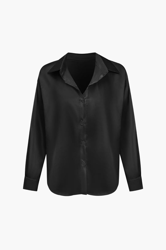 Lillian - Basis Effen Satijnen Dames Langsleeve Shirt