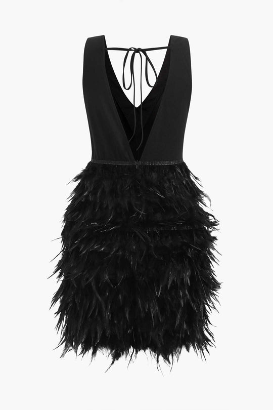 Veer V-Hals Strik Mouwloze Mini Jurk