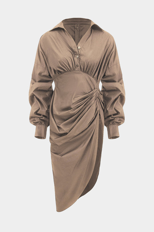 V-hals Rimpel Split Midi Jurk