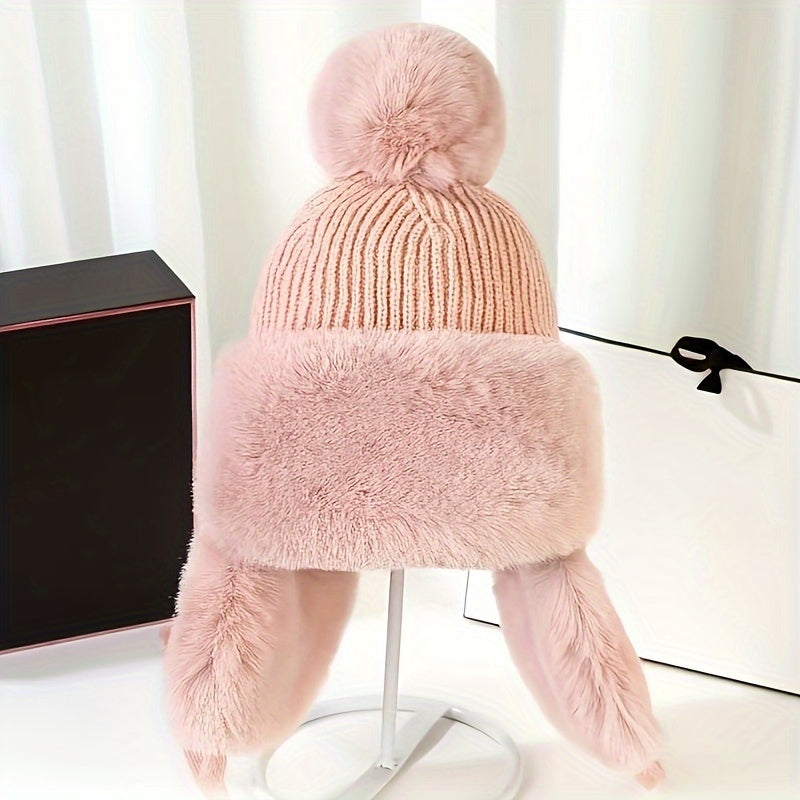 Knitted Aviator Hat with Pompom and Earmuffs for Women | Ideal for Winter