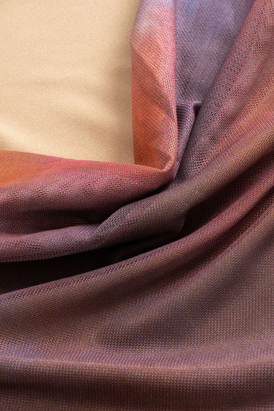 Tie Dye Print Mesh Rimpel Lange Mouw Maxi Jurk