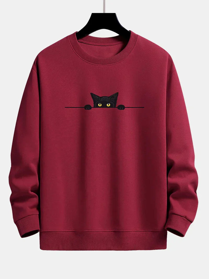 Relaxed Fit Sweatshirt with Black Cat Print for Men | Ideal for Daily Use and Casual Occasions