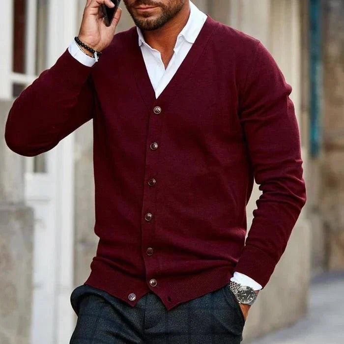 Men's Slim-Fit V-Neck Cardigan with Buttons and Pockets