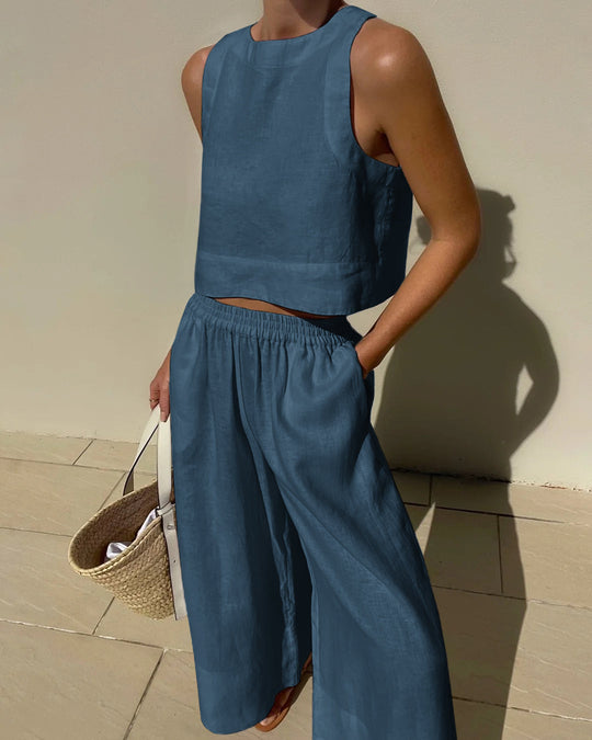 Women's Two-Piece Set | Sleeveless Top &amp; Wide-Leg Pants | Summer Outfit