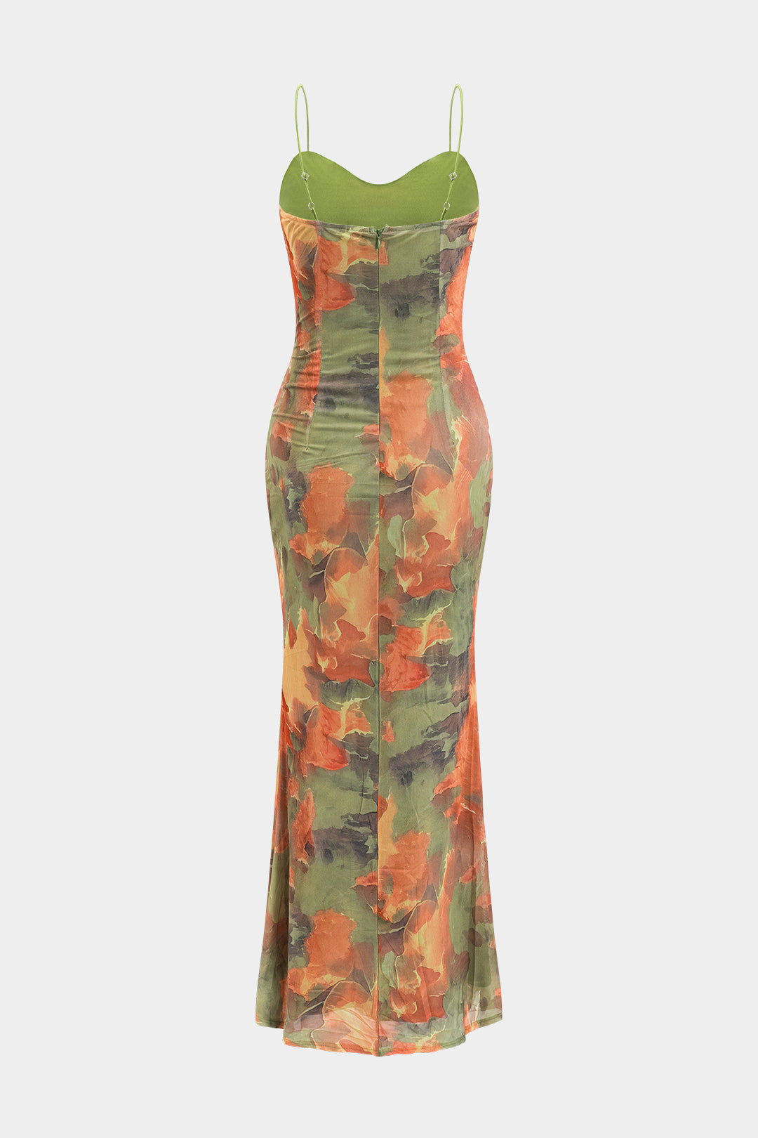 Tie Dye Print Ruched Tie Front Zipper Slip Maxi Dress