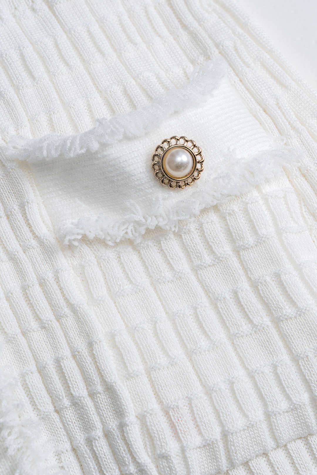 Gebreide V-hals Knop Korte Mouw Jurk