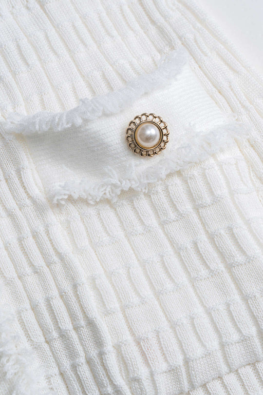 Gebreide V-hals Knop Korte Mouw Jurk