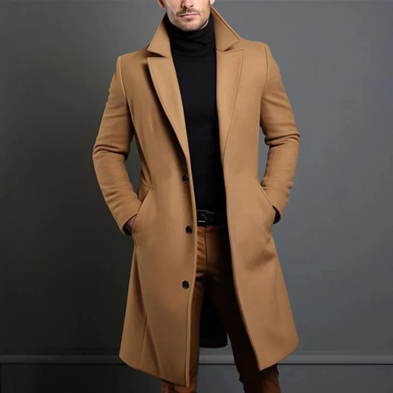 Long Coat with Classic Collar for Men | Ideal for Cold Days