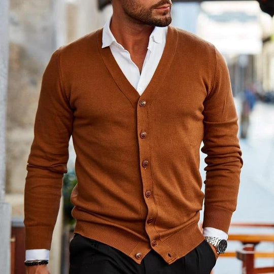 Men's Slim-Fit V-Neck Cardigan with Buttons and Pockets