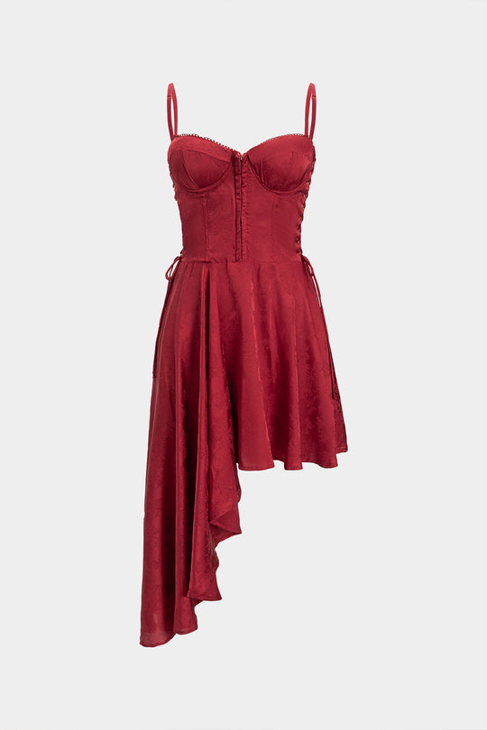 Jacquard Bustier Slip Asymmetrische Mouwloze Midi Jurk