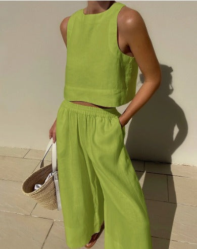 Women's Two-Piece Set | Sleeveless Top &amp; Wide-Leg Pants | Summer Outfit