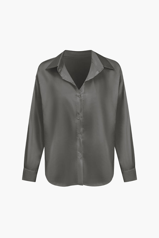 Lillian - Basis Effen Satijnen Dames Langsleeve Shirt