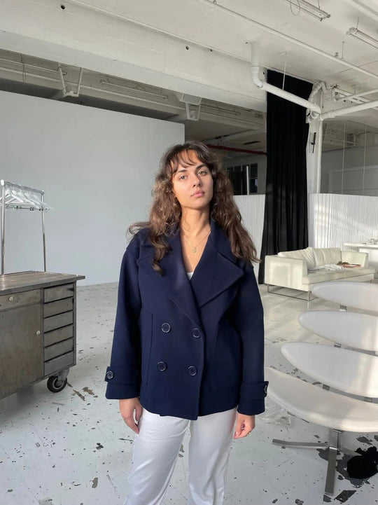 Alina - Elegante Dubbele Knoop Ontwerp Vrouwen Peacoat