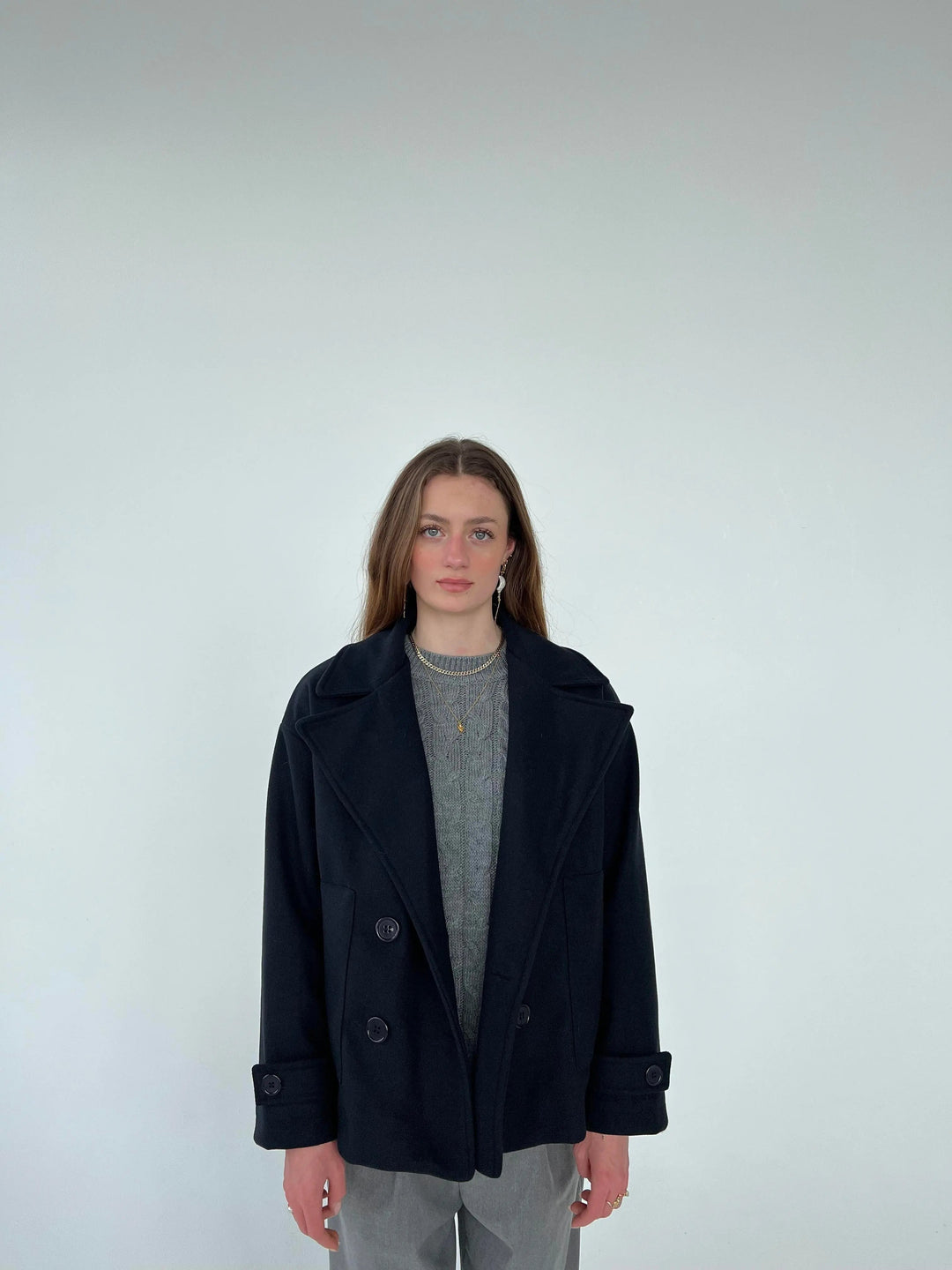 Alina - Elegante Dubbele Knoop Ontwerp Vrouwen Peacoat