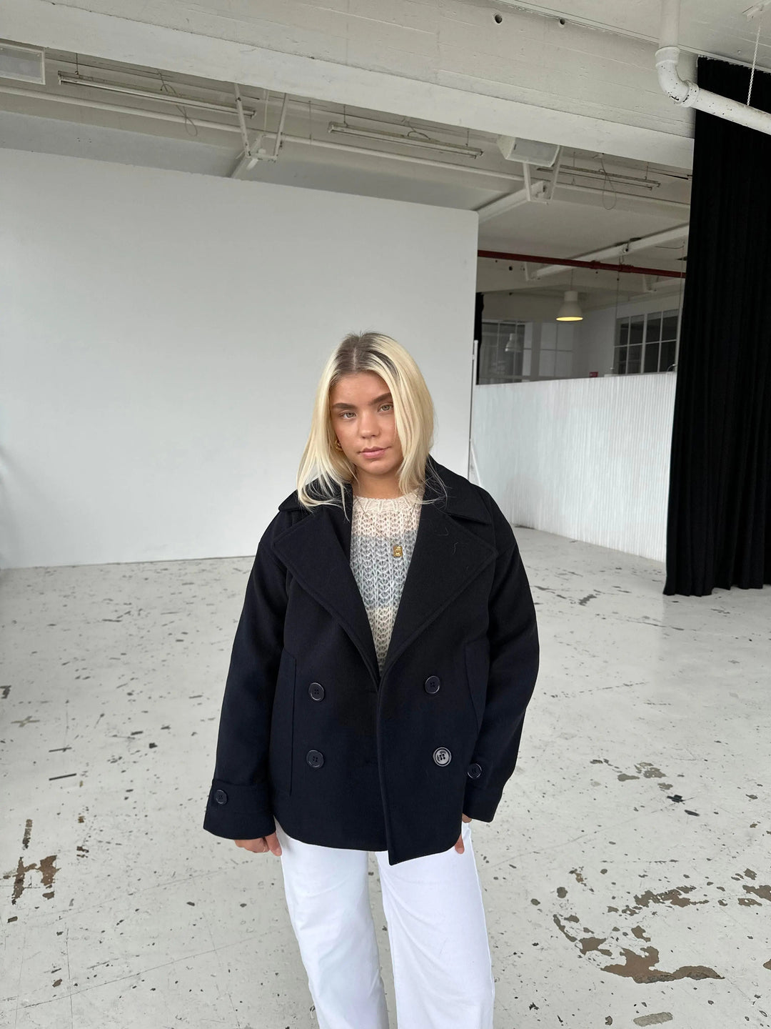 Alina - Elegante Dubbele Knoop Ontwerp Vrouwen Peacoat