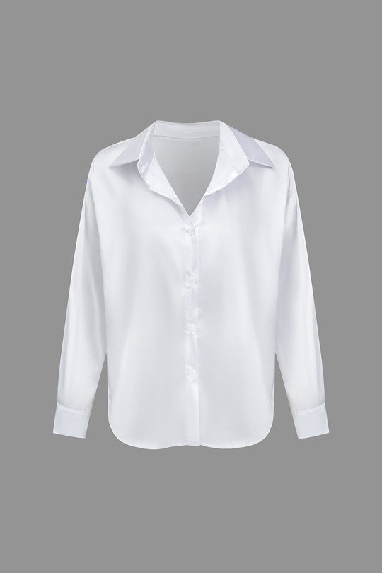 Lillian - Basis Effen Satijnen Dames Langsleeve Shirt