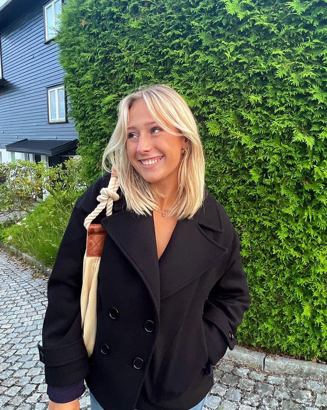 Alina - Elegante Dubbele Knoop Ontwerp Vrouwen Peacoat