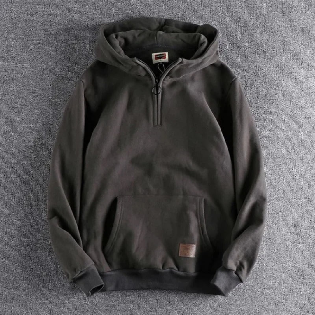 Heren Casual Half-Zip Hoodie met Kangoeroezak en Warme Pasvorm