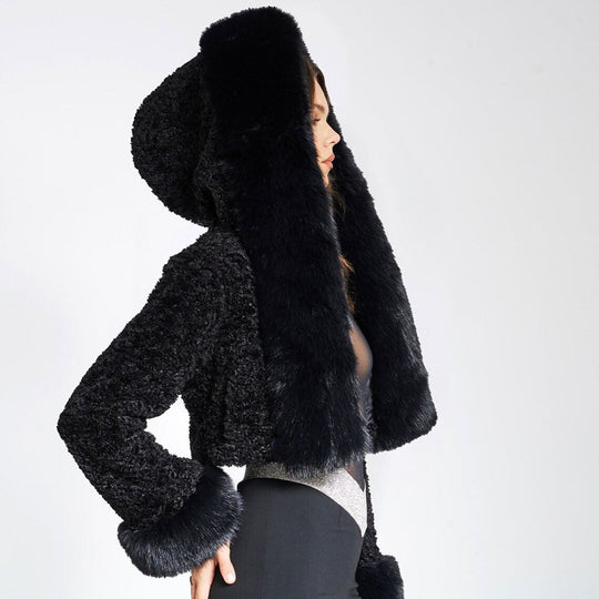 Women's Cropped Coat | Faux Fur | Hooded | Winter Warm