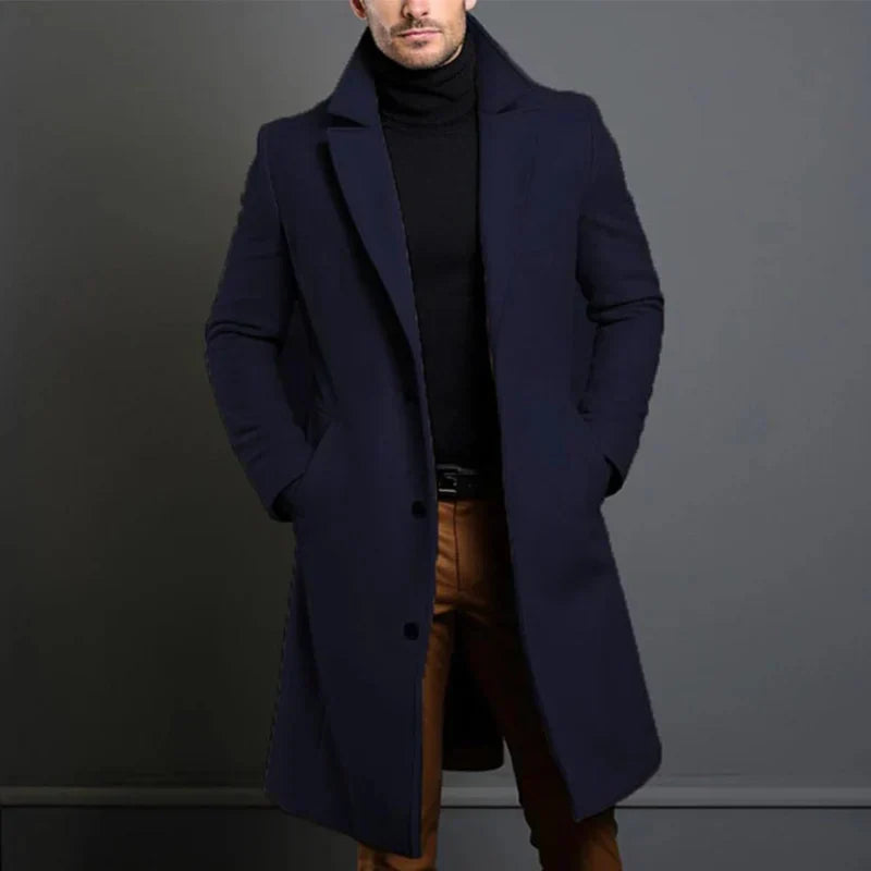Long Coat with Classic Collar for Men | Ideal for Cold Days