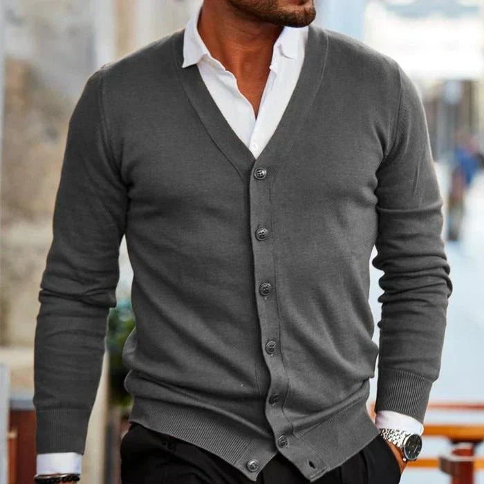 Men's Slim-Fit V-Neck Cardigan with Buttons and Pockets