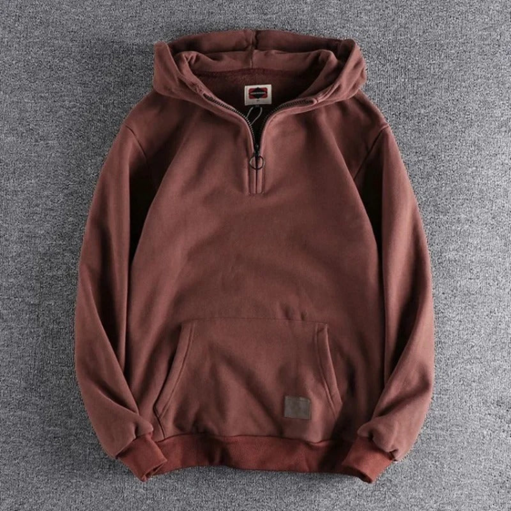 Men's Casual Half-Zip Hoodie with Kangaroo Pocket and Warm Fit