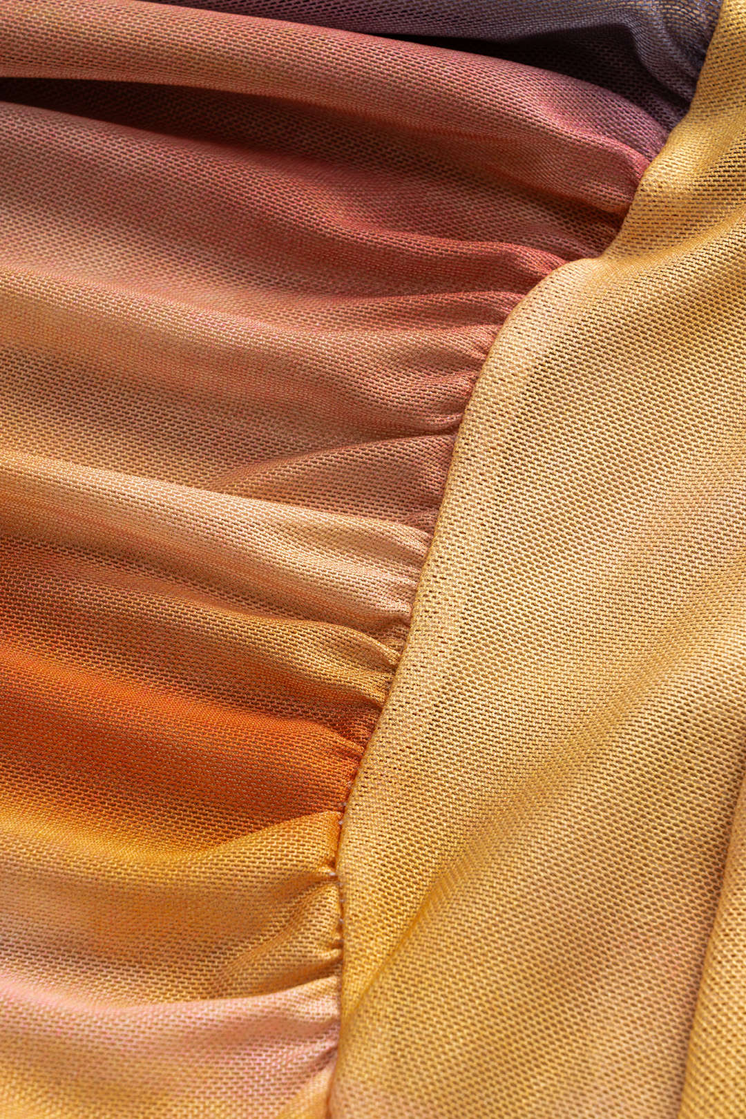 Tie Dye Print Mesh Rimpel Lange Mouw Maxi Jurk