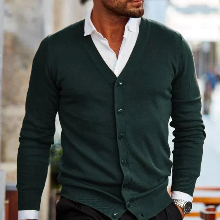 Men's Slim-Fit V-Neck Cardigan with Buttons and Pockets