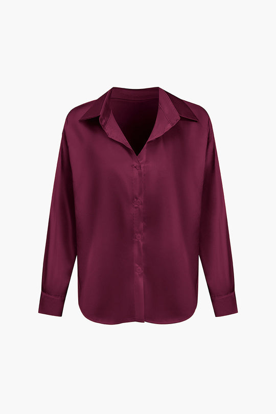 Lillian - Basis Effen Satijnen Dames Langsleeve Shirt