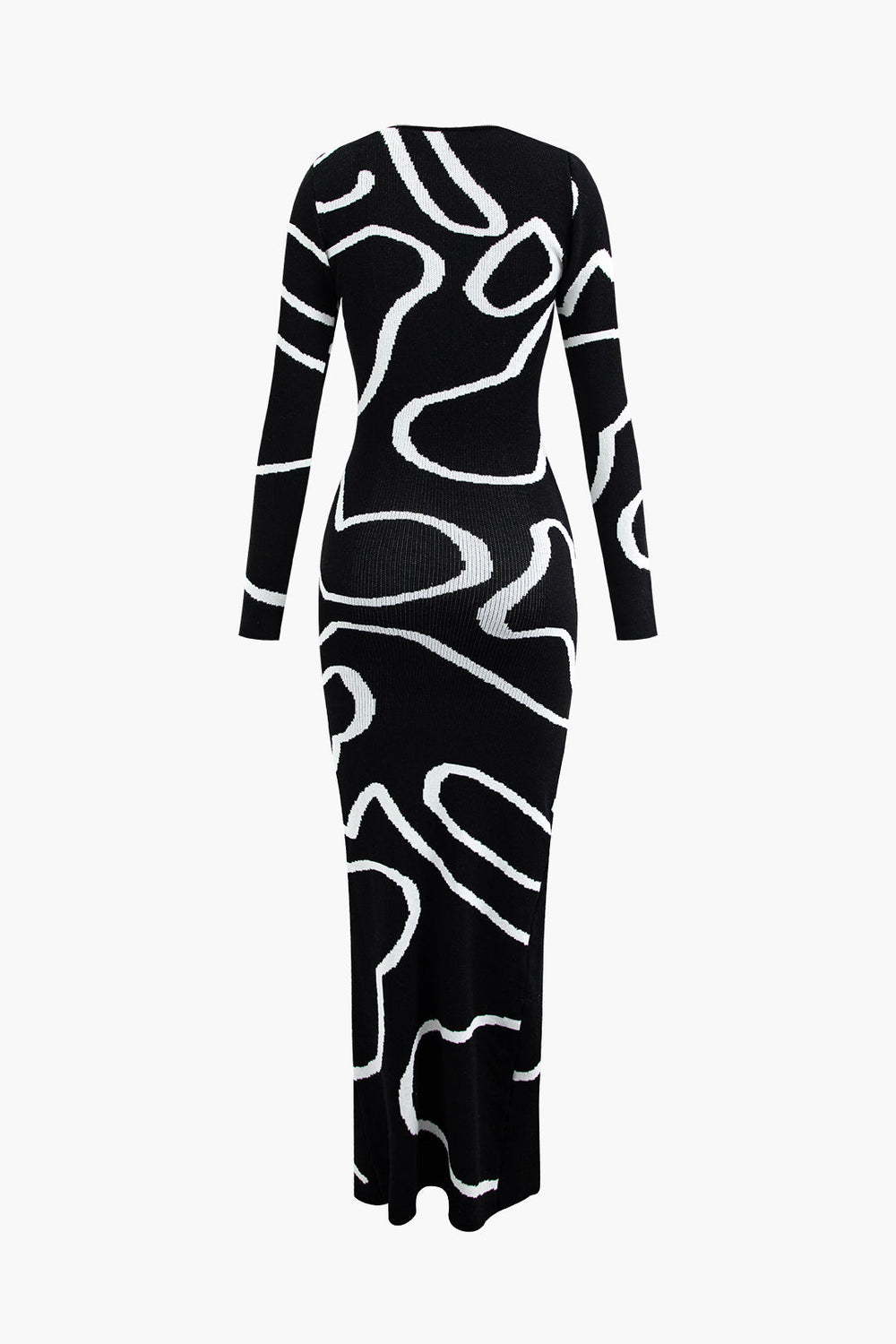 Line Pattern Cut Out Slit Wide Maxi Dress 