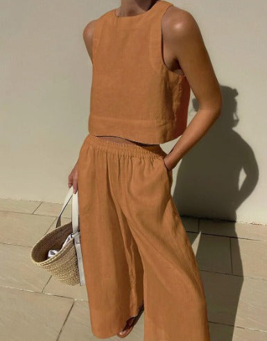Women's Two-Piece Set | Sleeveless Top &amp; Wide-Leg Pants | Summer Outfit